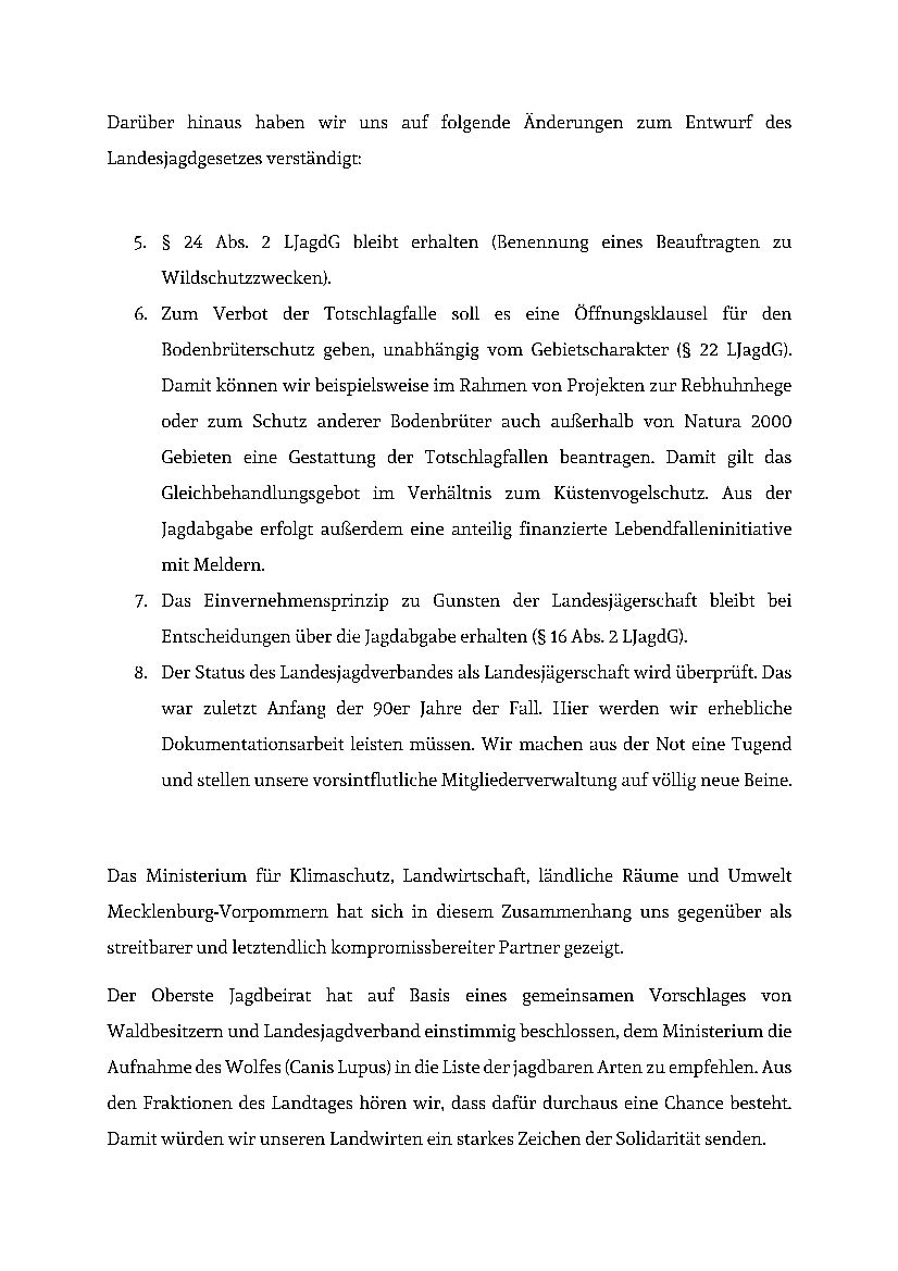 Einigungen zum LJagdG ein offener Brief an die Mitglieder 2