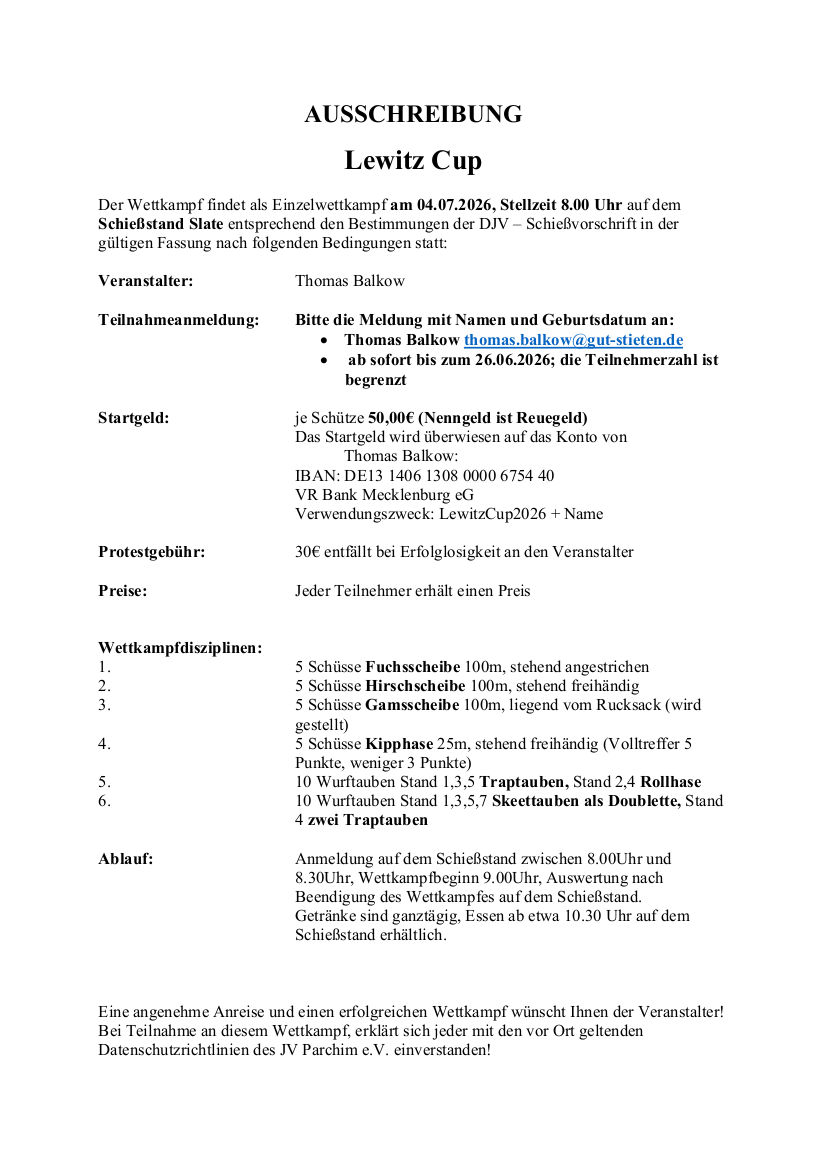 Ausschreibung LewitzCup